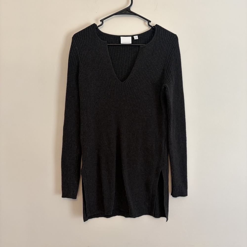Anthropologie Ett Twa Sweater Ribbed XS Gray Charcoal Pullover Long Sleeve